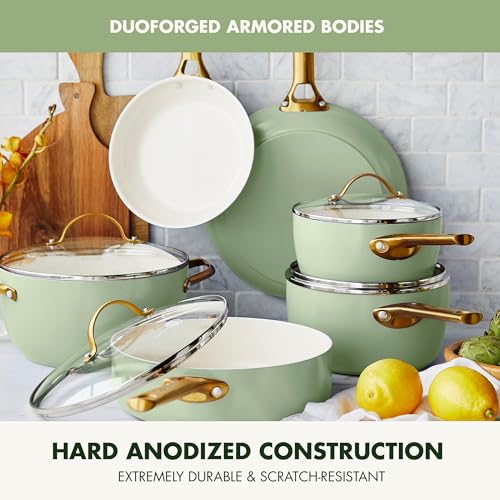 10 Piece Hard Anodized Ceramic Nonstick Cookware Set, Twilight Blue H76815