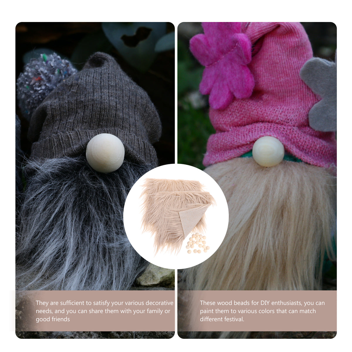 Square Faux Fur Fabric Wooden Balls Gnome Doll DIY Making Supplies F952245
