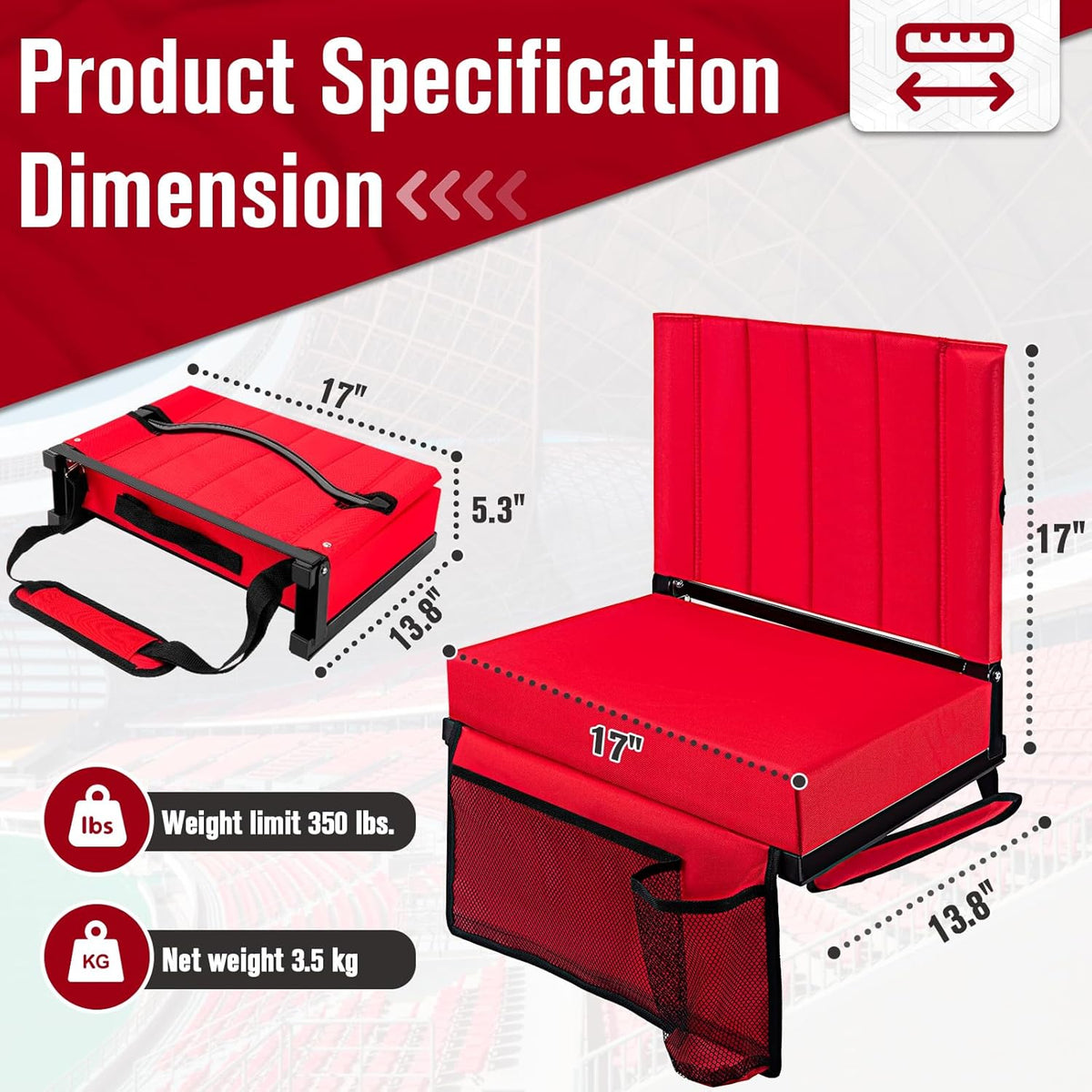 Bleacher Chair with Back Support and Cushion E105