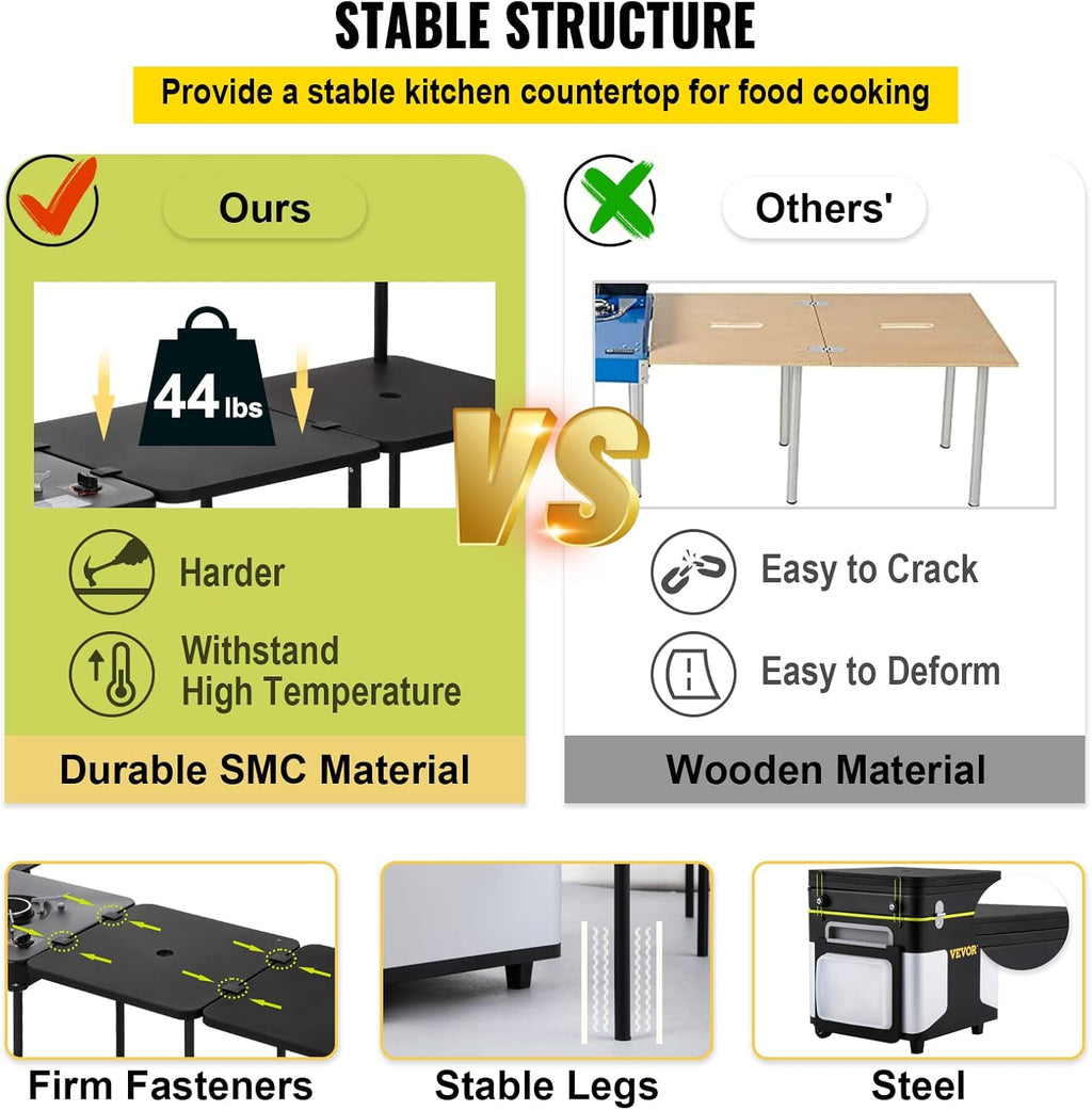 Black Portable Outdoor Cooking Station with Wheels P25530