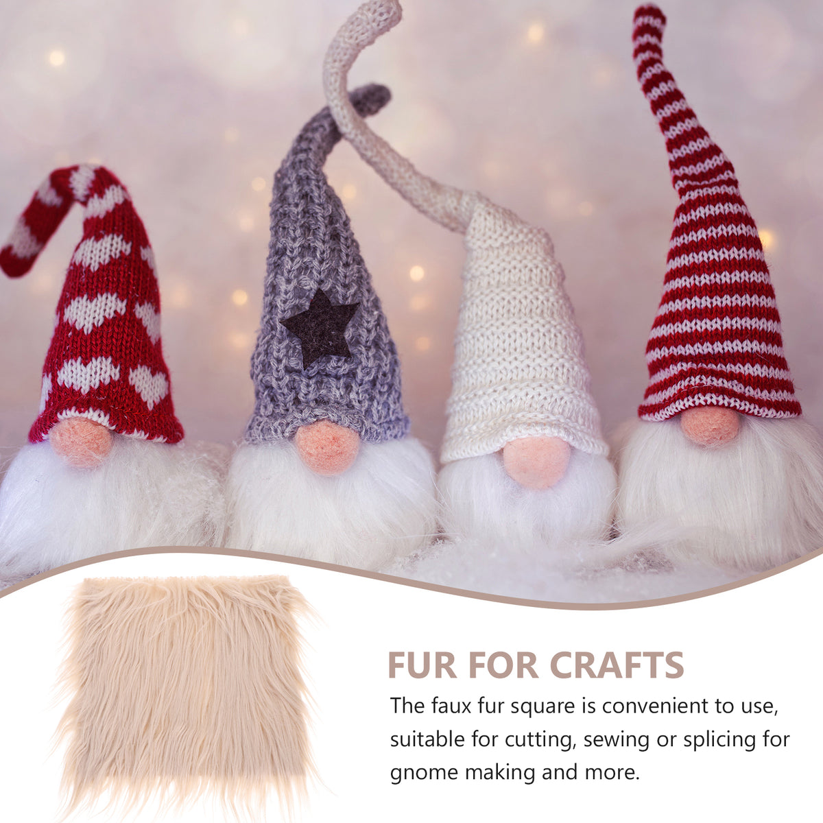 Square Faux Fur Fabric Wooden Balls Gnome Doll DIY Making Supplies F952245