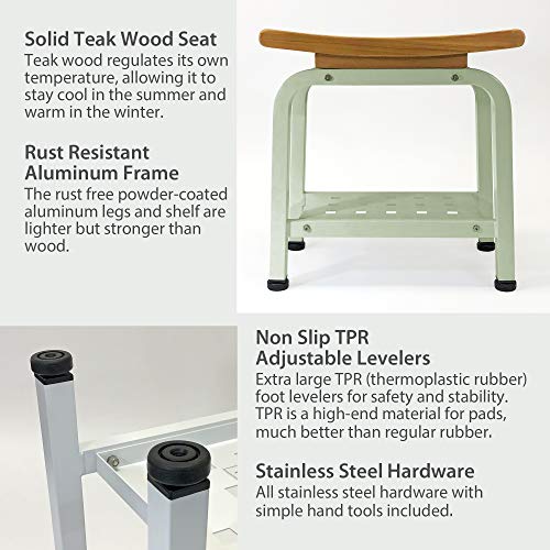 Teak & Aluminum Shower Bench with Storage Shelf T889