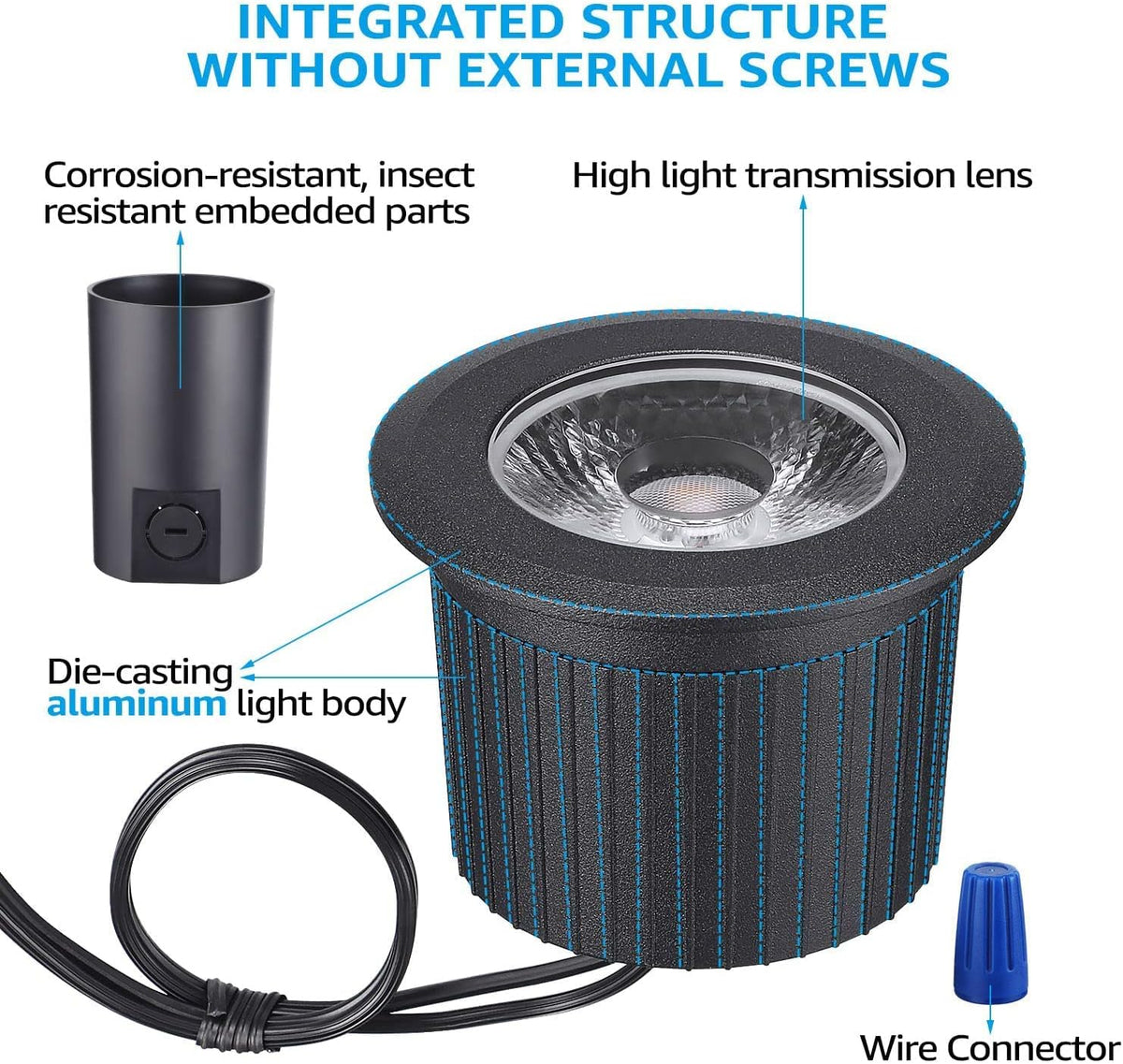 12-Pack 7W LED Well Light, Low Voltage Landscape Lights, IP67 Waterproof, 3000K Warm White, Black T151099