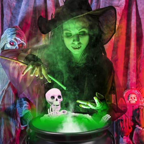 12" Large Black Witches Cauldron Diffuser with LED Light Mist Fogger X159