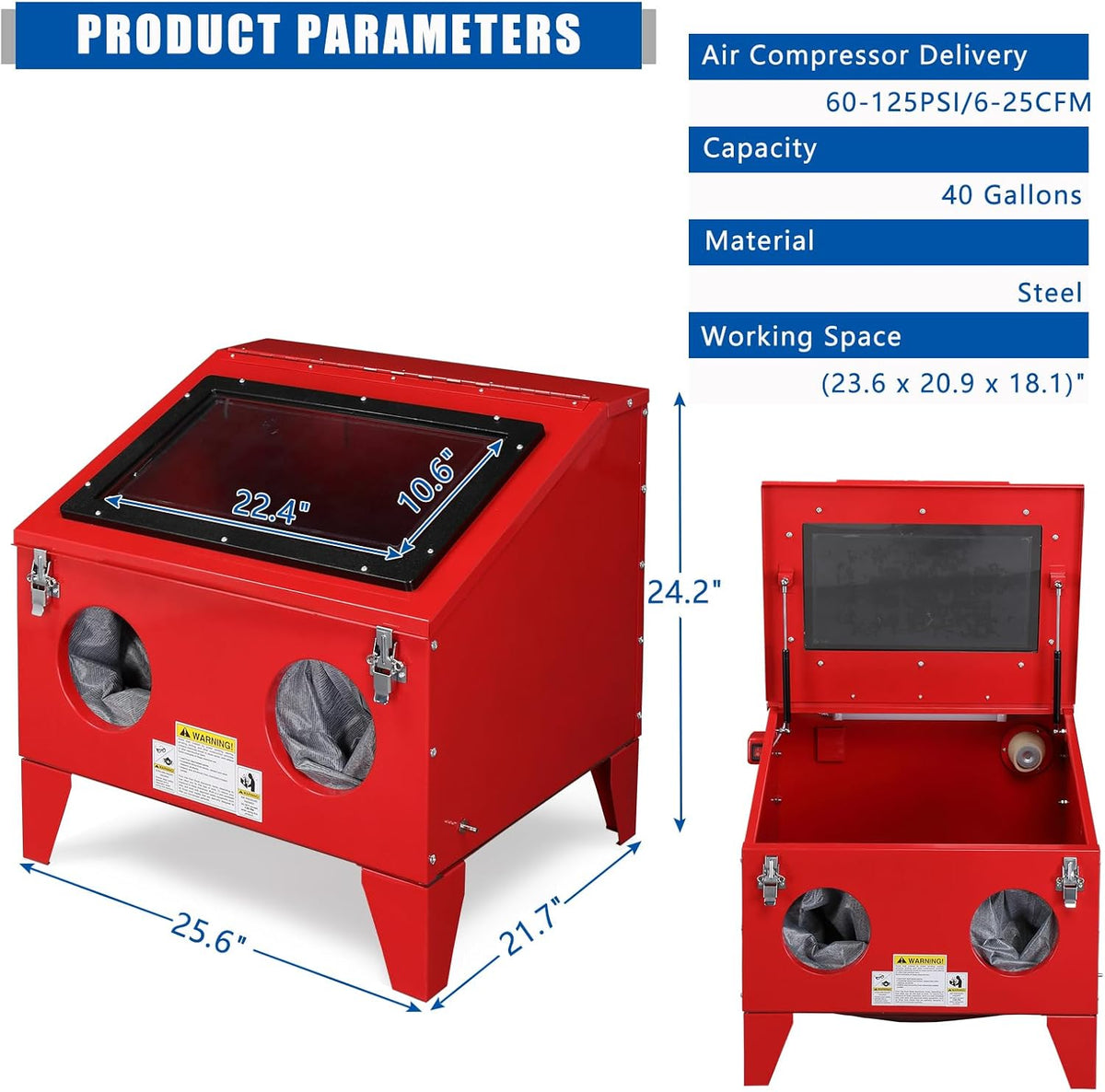 40 Gallon Portable Bench Top Sand Blasting Cabinet with Spray Gun I8727