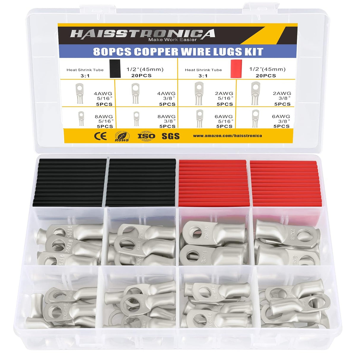 60PCS Tinned Copper Wire Lugs Kit T31396