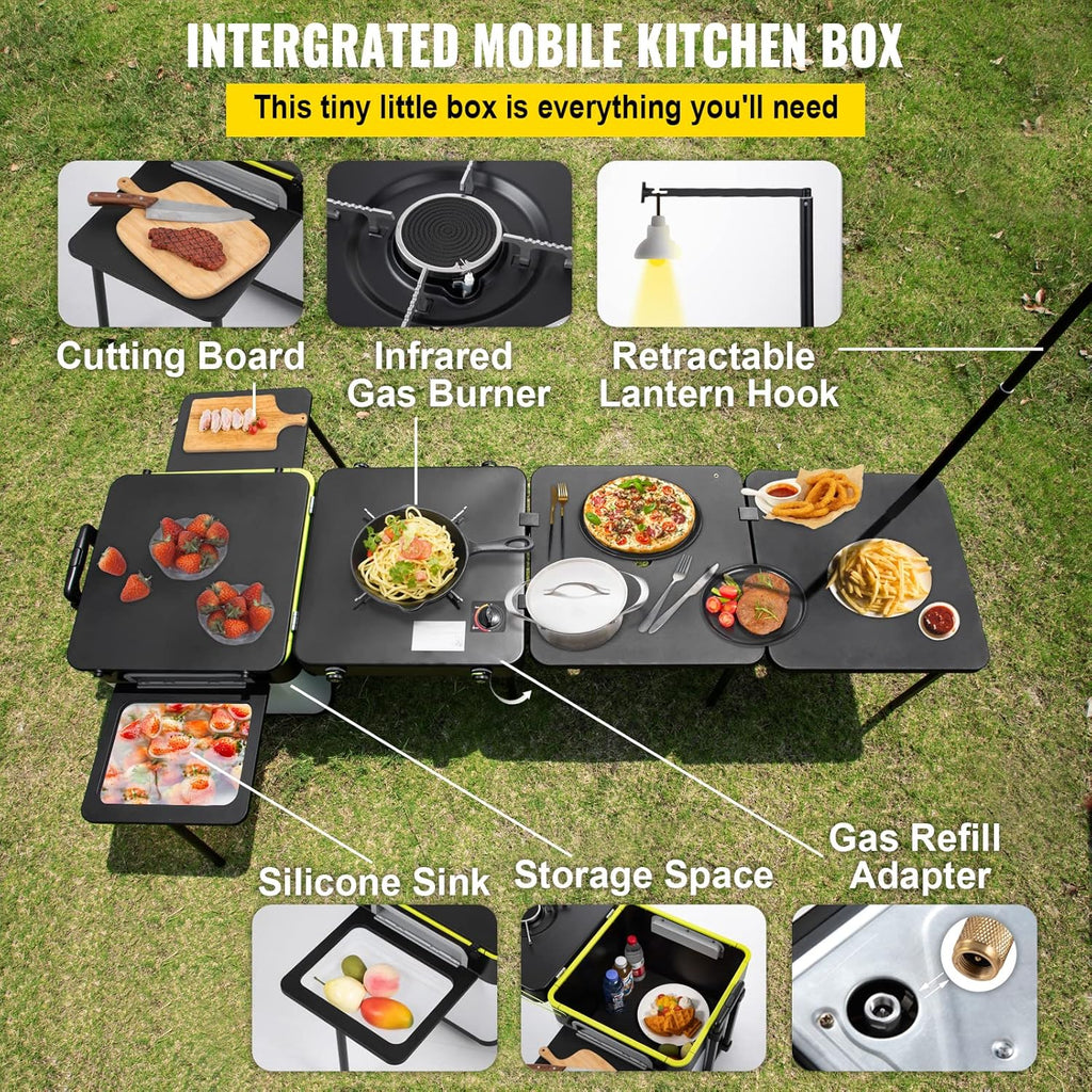 Black Portable Outdoor Cooking Station with Wheels P25530