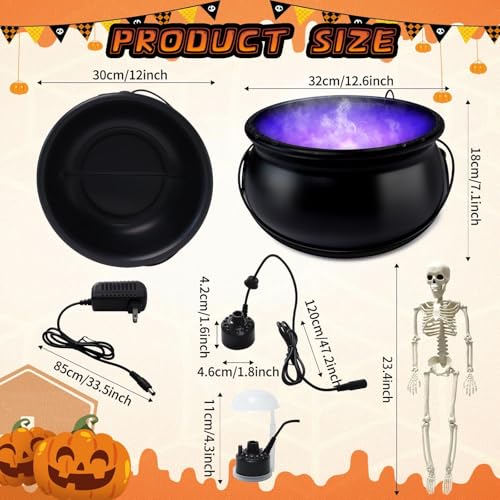 12" Large Black Witches Cauldron Diffuser with LED Light Mist Fogger X159