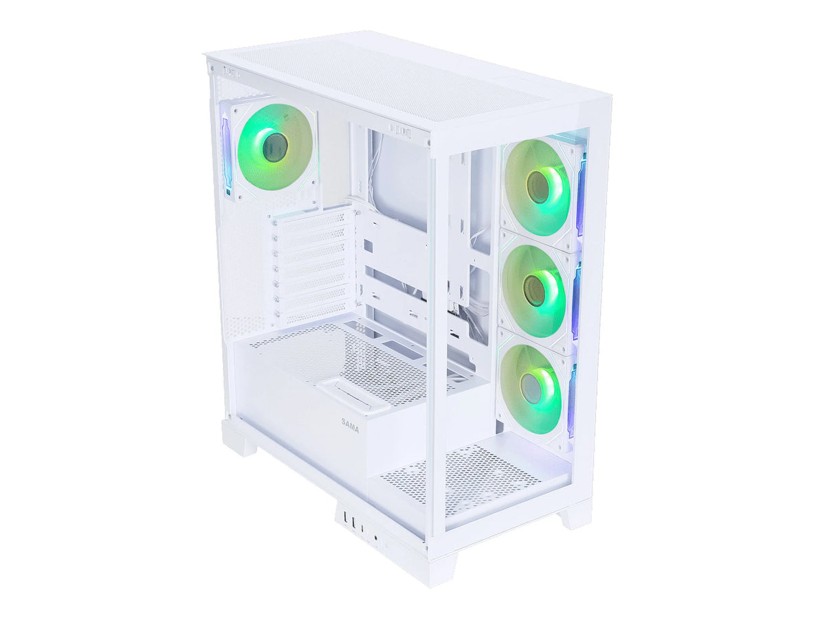 White Dual USB3.0 and Type C Tempered Glass ATX Mid Tower Computer Case with 4 x 120mm ARGB Fans Q28859