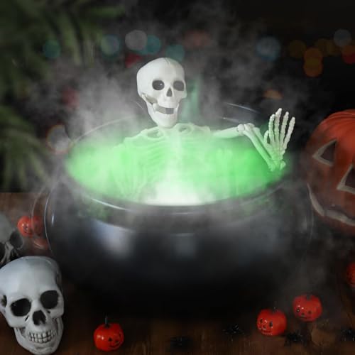 12" Large Black Witches Cauldron Diffuser with LED Light Mist Fogger X159