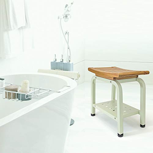 Teak & Aluminum Shower Bench with Storage Shelf T889