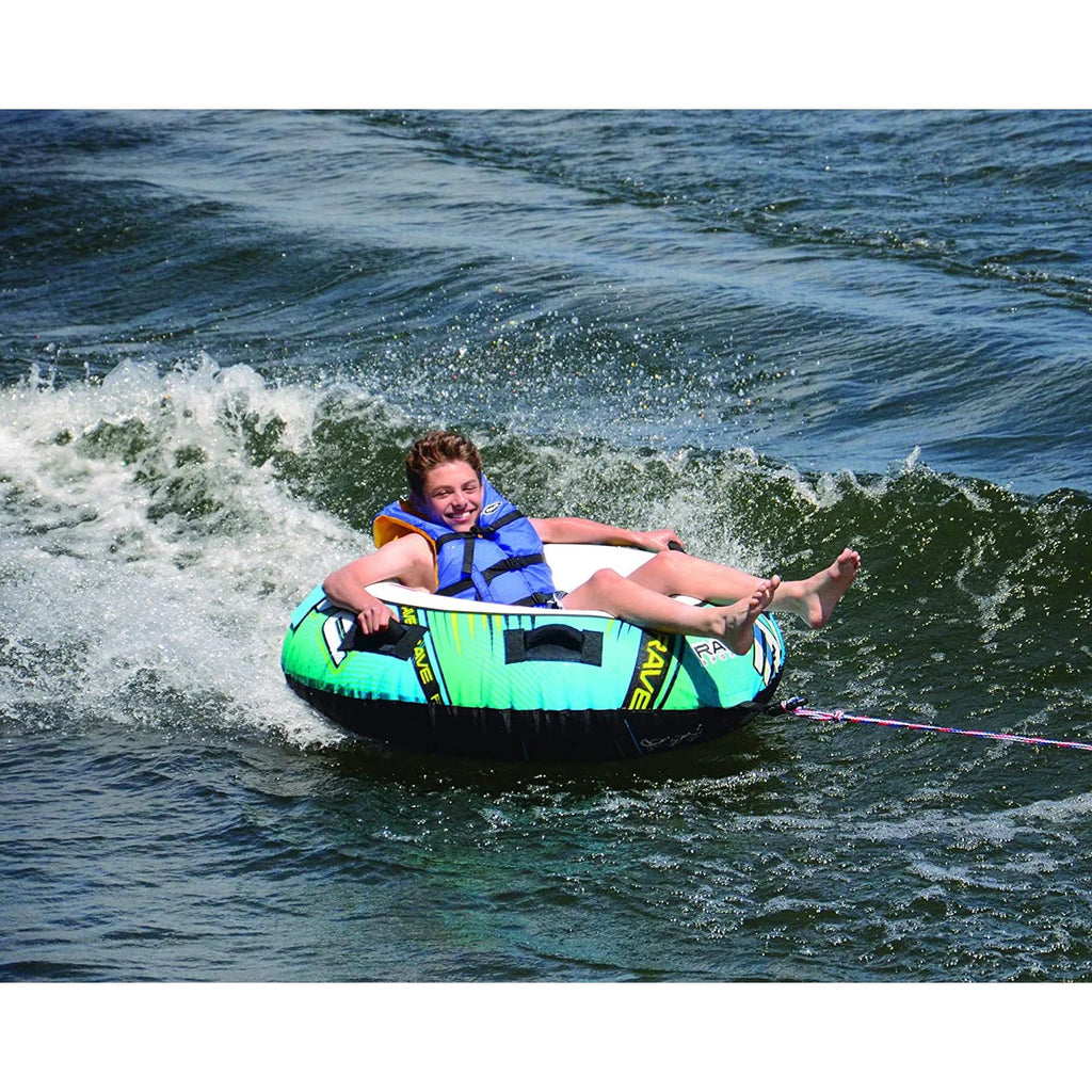 54 Inch 1 Rider Inflatable Towable Water Ski Tube with 4 Handles, Blue P51393