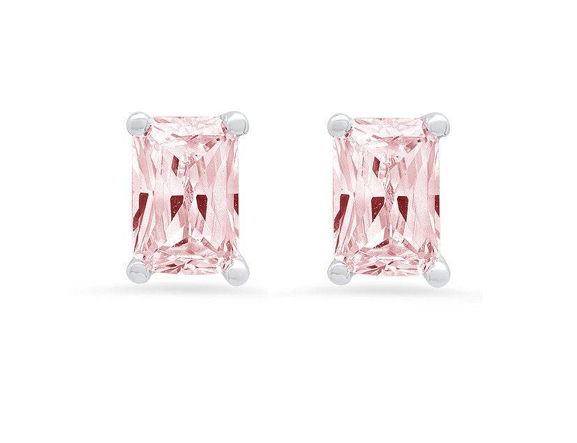 18K White Gold Emerald Cut Solitaire Stud Earrings O234986