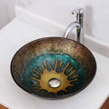 Volcanic Pattern Tempered Glass Bathroom Vessel Sink with Chrome Faucet Combo E45938
