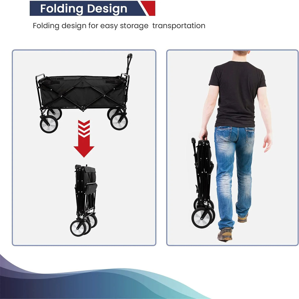 Collapsible Folding Wagon Cart with All-Terrain Wheels Black V725