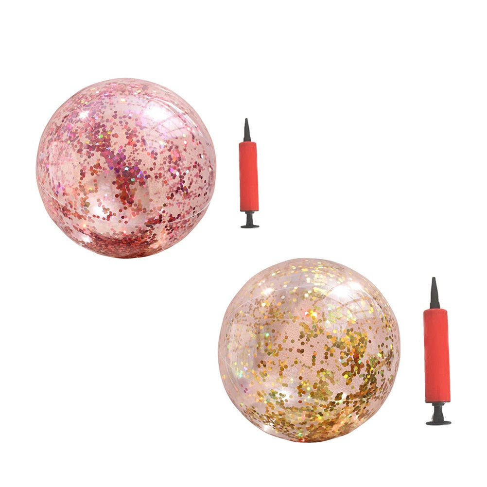 Glitter Sequin Beach Balls Round Transparent PVC Inflatable Ball Toys with Pumps B330193