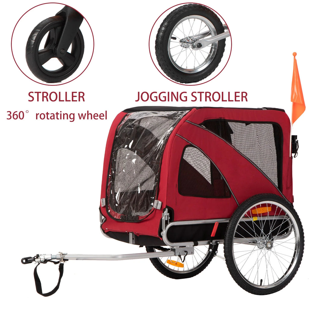 Red 3-in-1 Dog Bicycle Trailer, Stroller, and Jogging Stroller C875