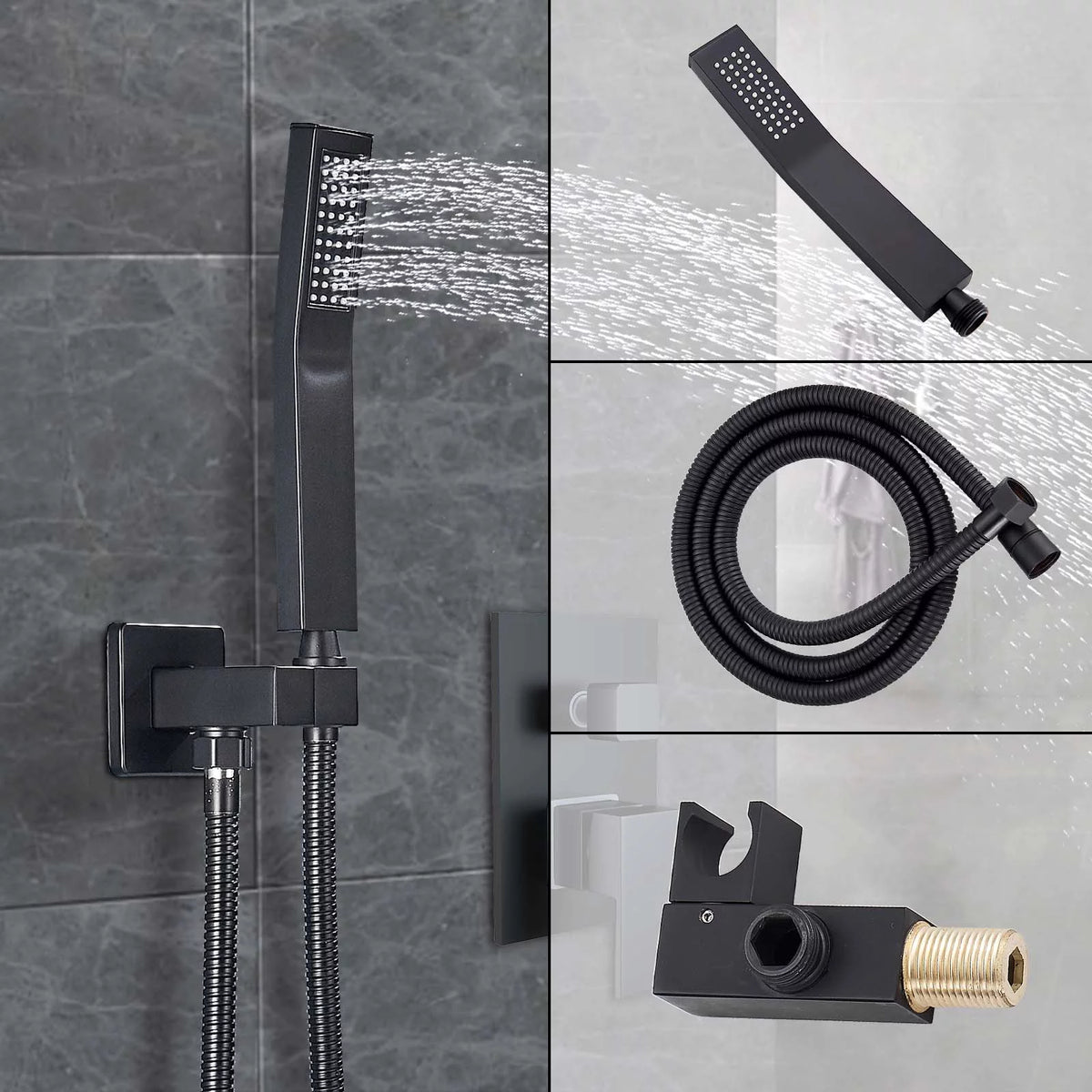 Matte Black 8 Inches Shower Faucet Set with Handheld Spray B894737