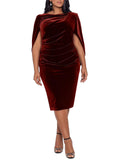 Plus Velvet Cape Back Midi Dress V245