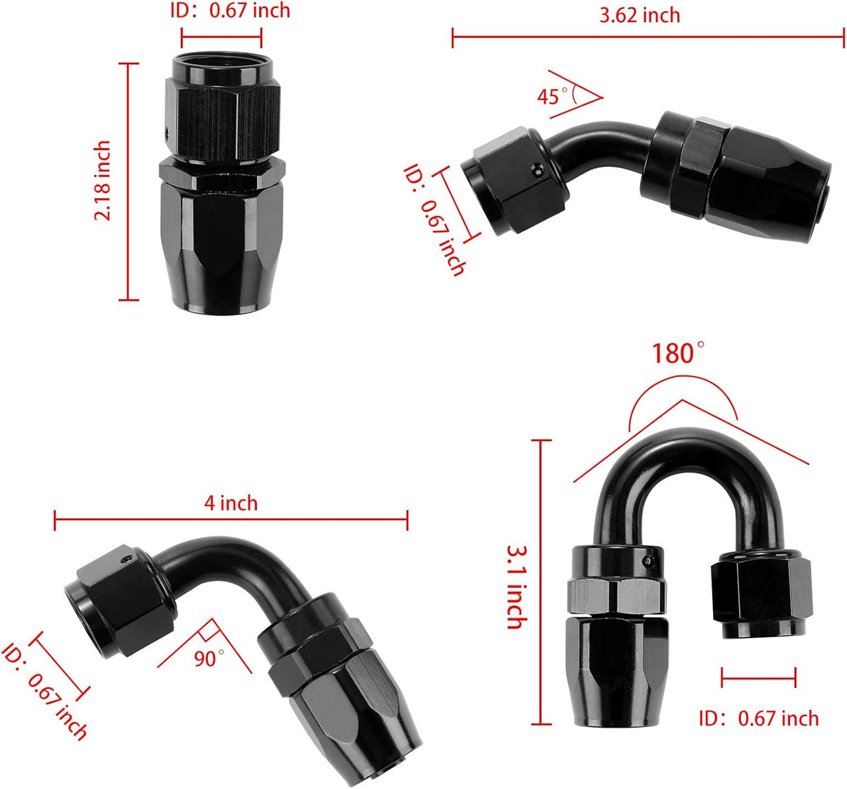 20Ft 8AN 1/2" Stainless Steel Nylon Braided CPE Oil Hose Kit Black Pack of 2 N239