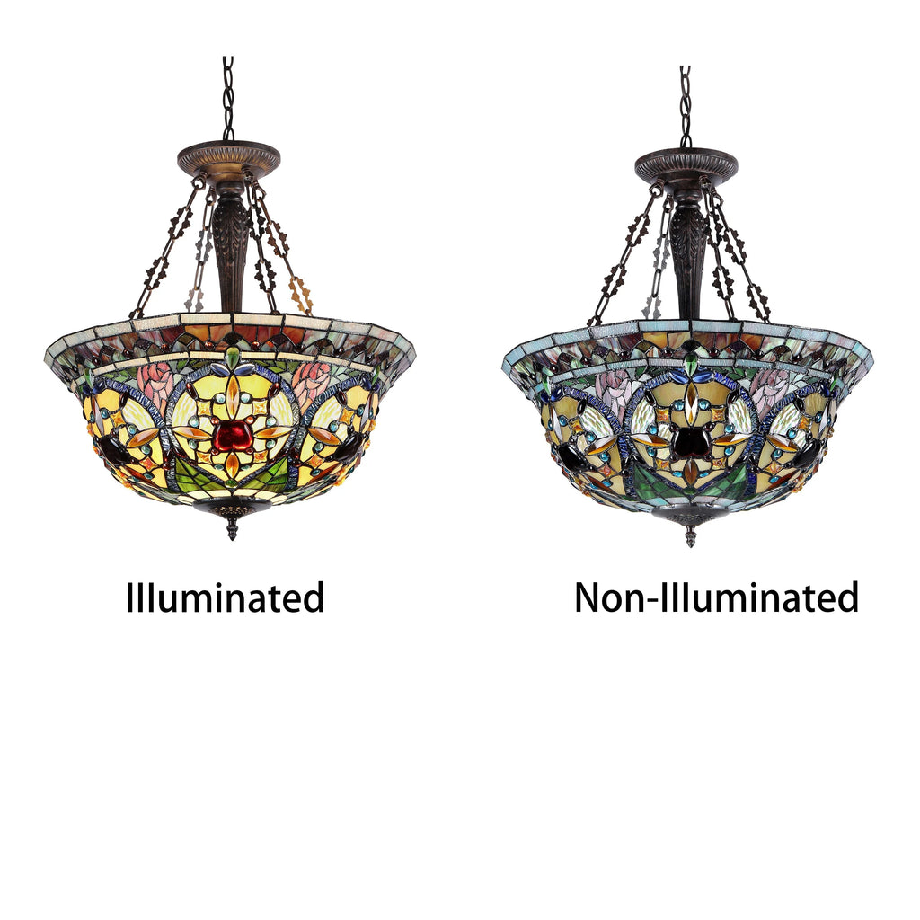 Tiffany-Style 3 Light Inverted Ceiling Pendant 22" Shade F37219