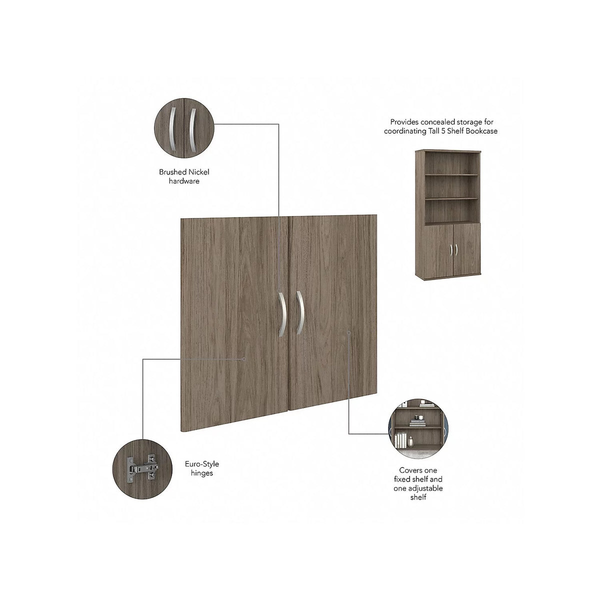 Tall 5 Shelf Bookcase with Doors L1086