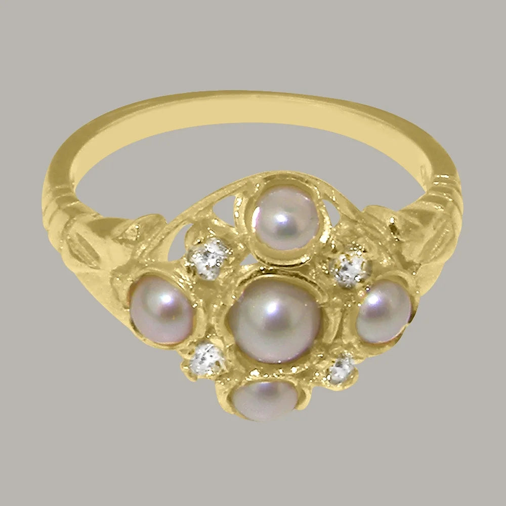 18k Yellow Gold Cultured Pearl Cubic Zirconia Statement Ring L438