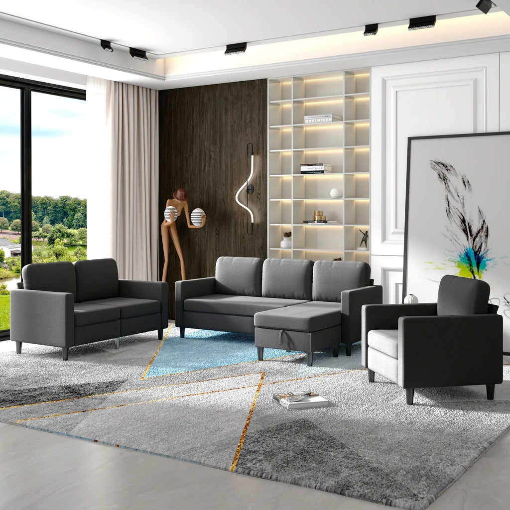 Dark Grey Sectional Sofa Set P546