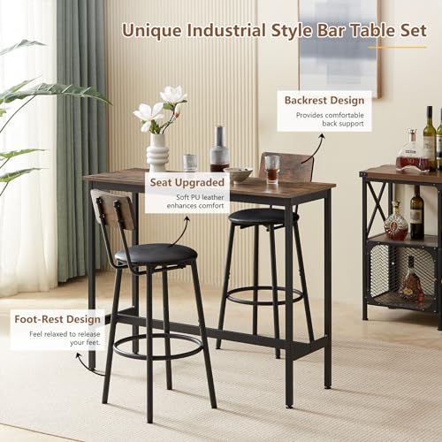 Brown 3 Piece Bar Table and Stools Set of 2 H990