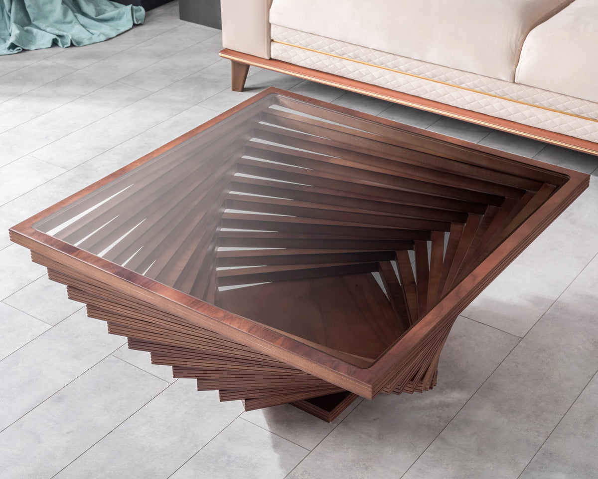 Brown Wooden Coffee Table with Glass F120