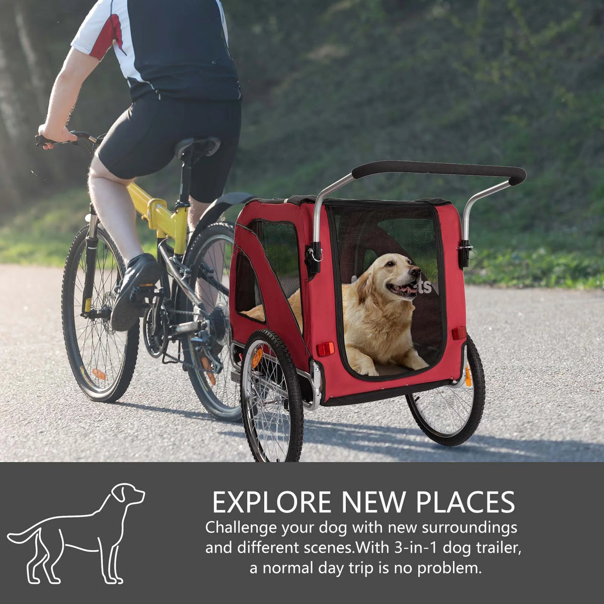 Red 3-in-1 Dog Bicycle Trailer, Stroller, and Jogging Stroller C875