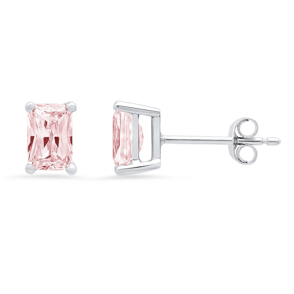 18K White Gold Emerald Cut Solitaire Stud Earrings O234986