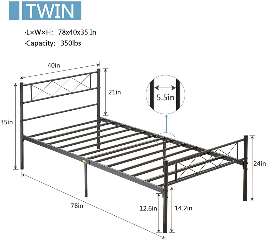 Black Twin Size Metal Bed Frame with Headboard S75068
