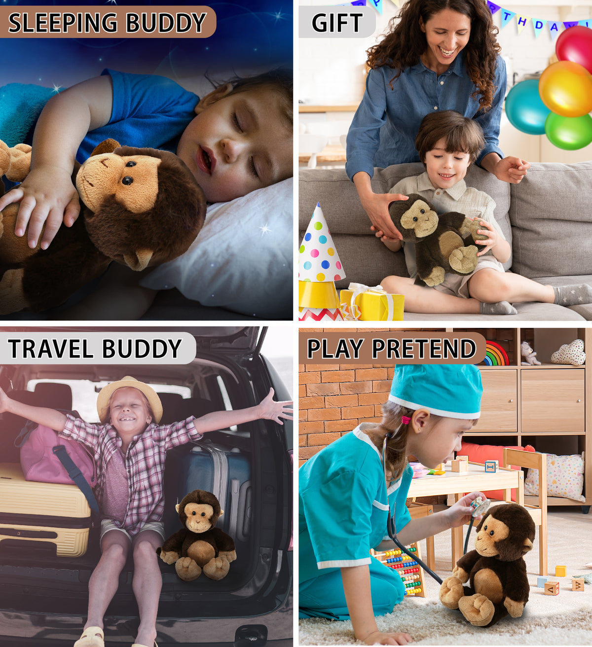 Soft Brown Plush Monkey Stuffed Animal Toy, 9 Inches S6292