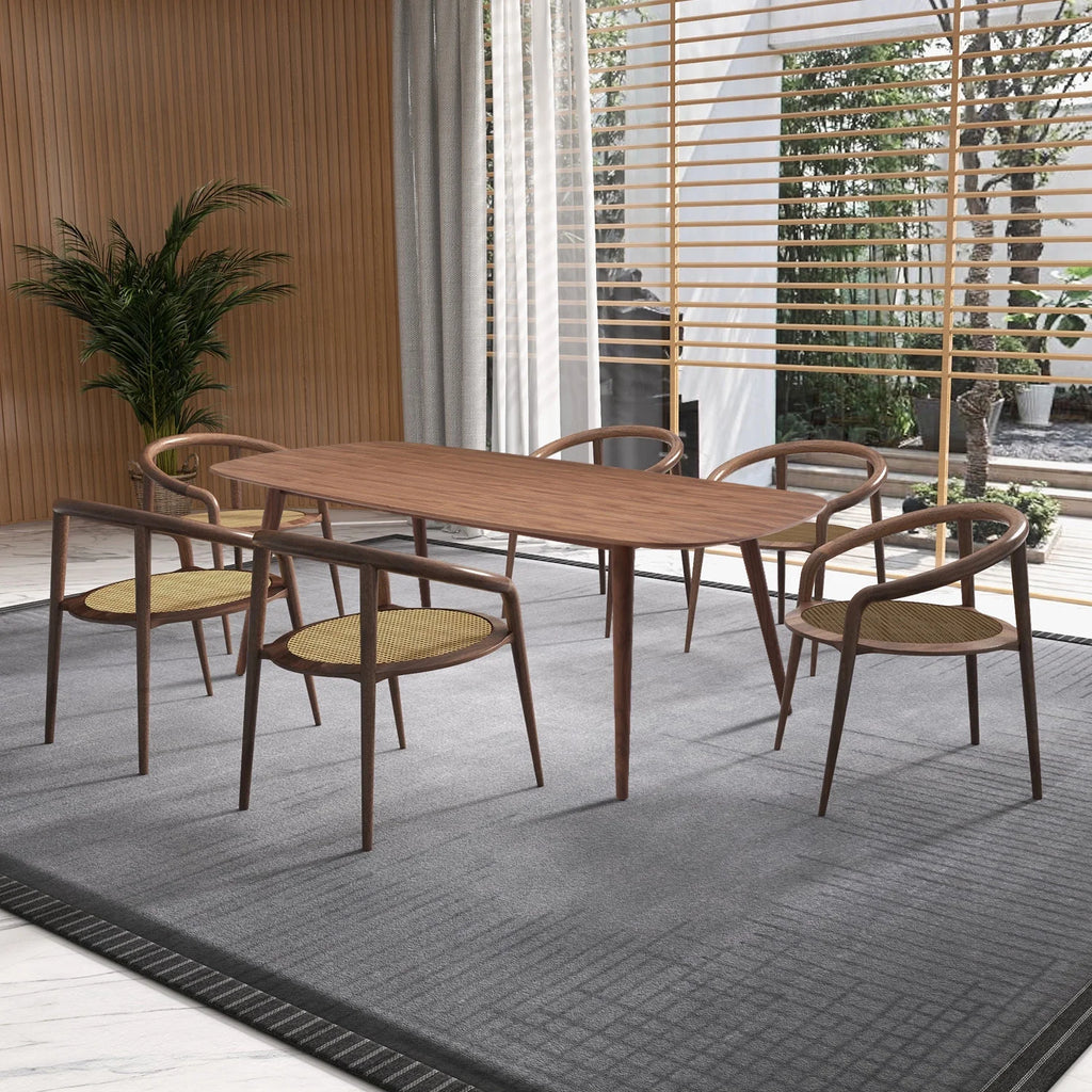 Large Walnut Wood Dining Table with Solid Wood Legs E802200