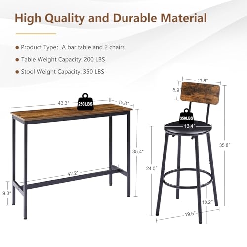 Brown 3 Piece Bar Table and Stools Set of 2 H990