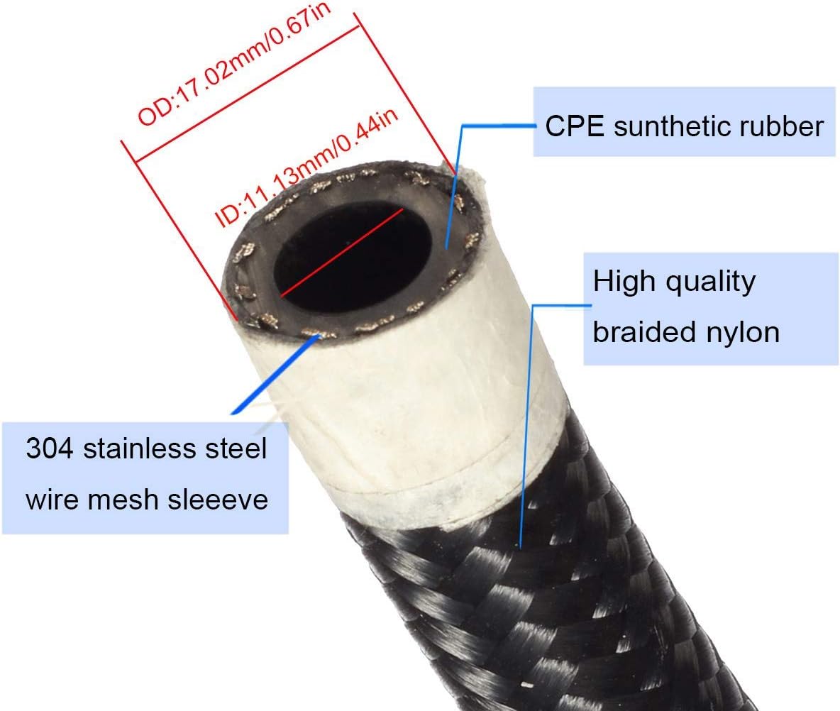 20Ft 8AN 1/2" Stainless Steel Nylon Braided CPE Oil Hose Kit Black Pack of 2 N239