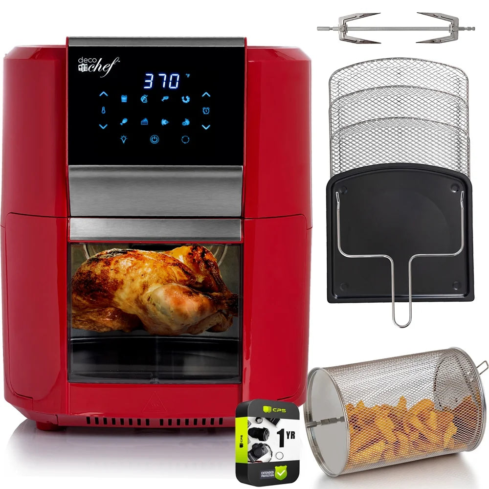 12.7QT Digital Air Fryer Oven with 3 Racks Rotisserie Red A2910