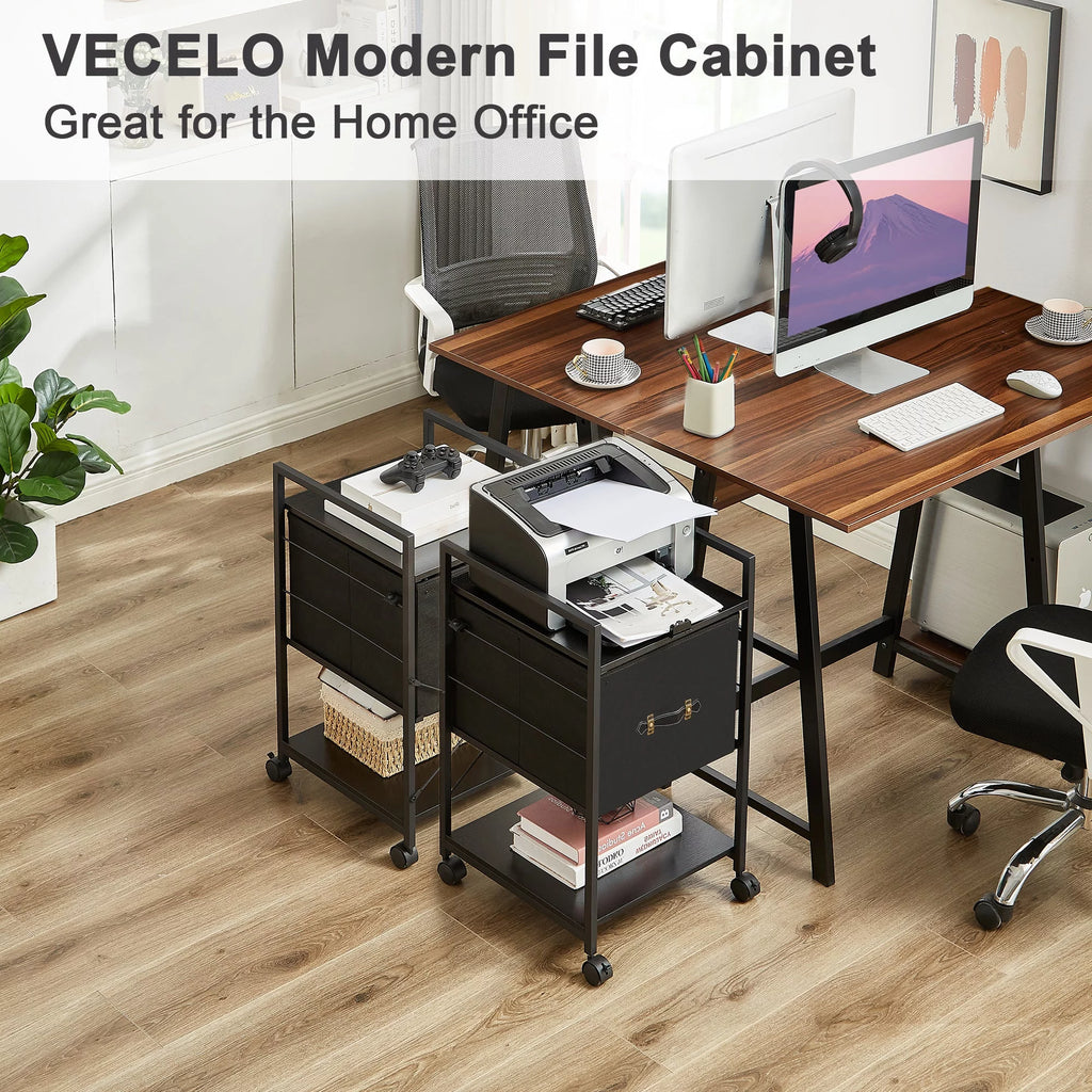 Set of 2 Black Rolling File Cabinet with 1 Drawer and Shelf A32185