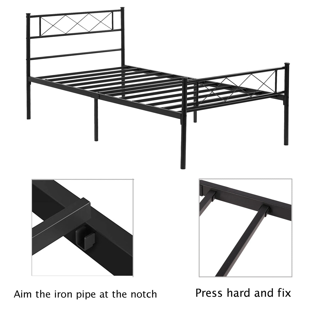 Black Twin Size Metal Bed Frame with Headboard S75068