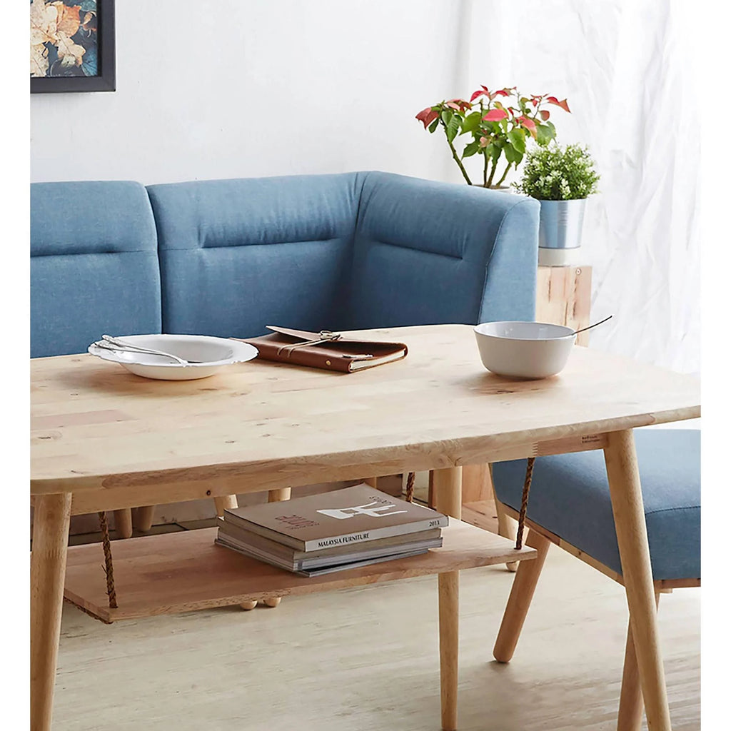 Blue/Natural Mid Century Wood Corner Sectional Sofa U235