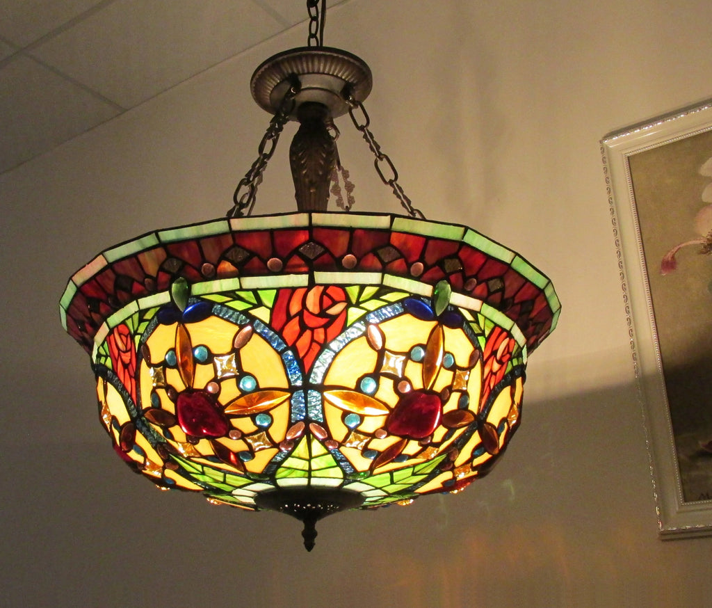 Tiffany-Style 3 Light Inverted Ceiling Pendant 22" Shade F37219