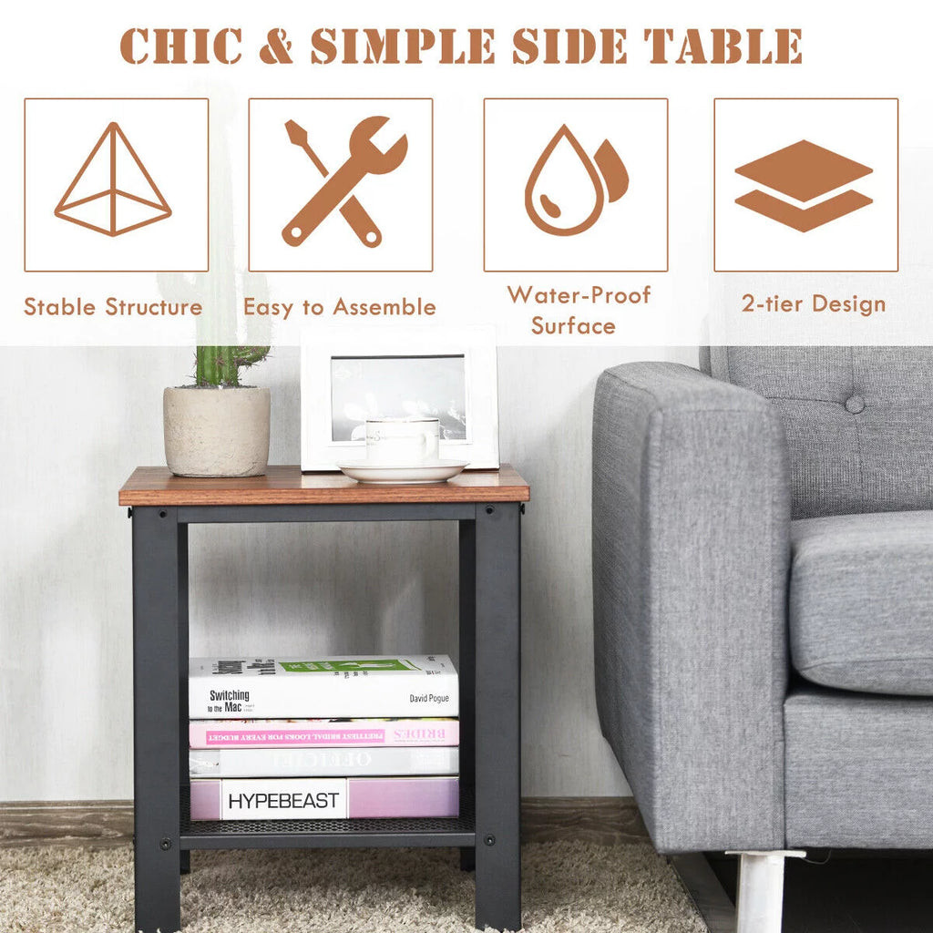 Set of 2 Black 2 Tier Side Table with Storage Shelf K49566