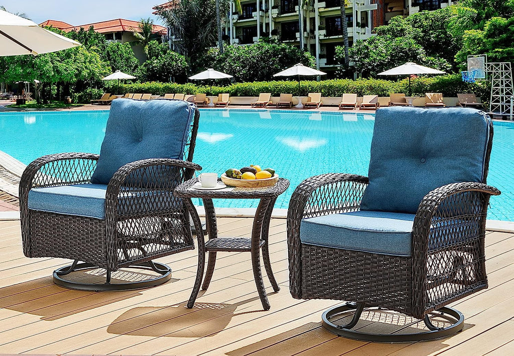 3 Pieces Patio Furniture Set with Glass Top Side Table I74411