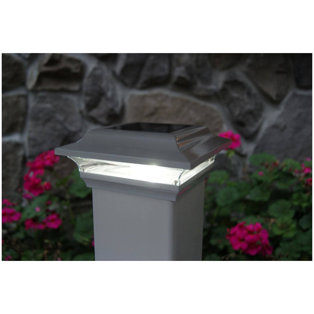 White Aluminum Solar Powered Fence Post Cap 4x4” Set of 2 Q68682