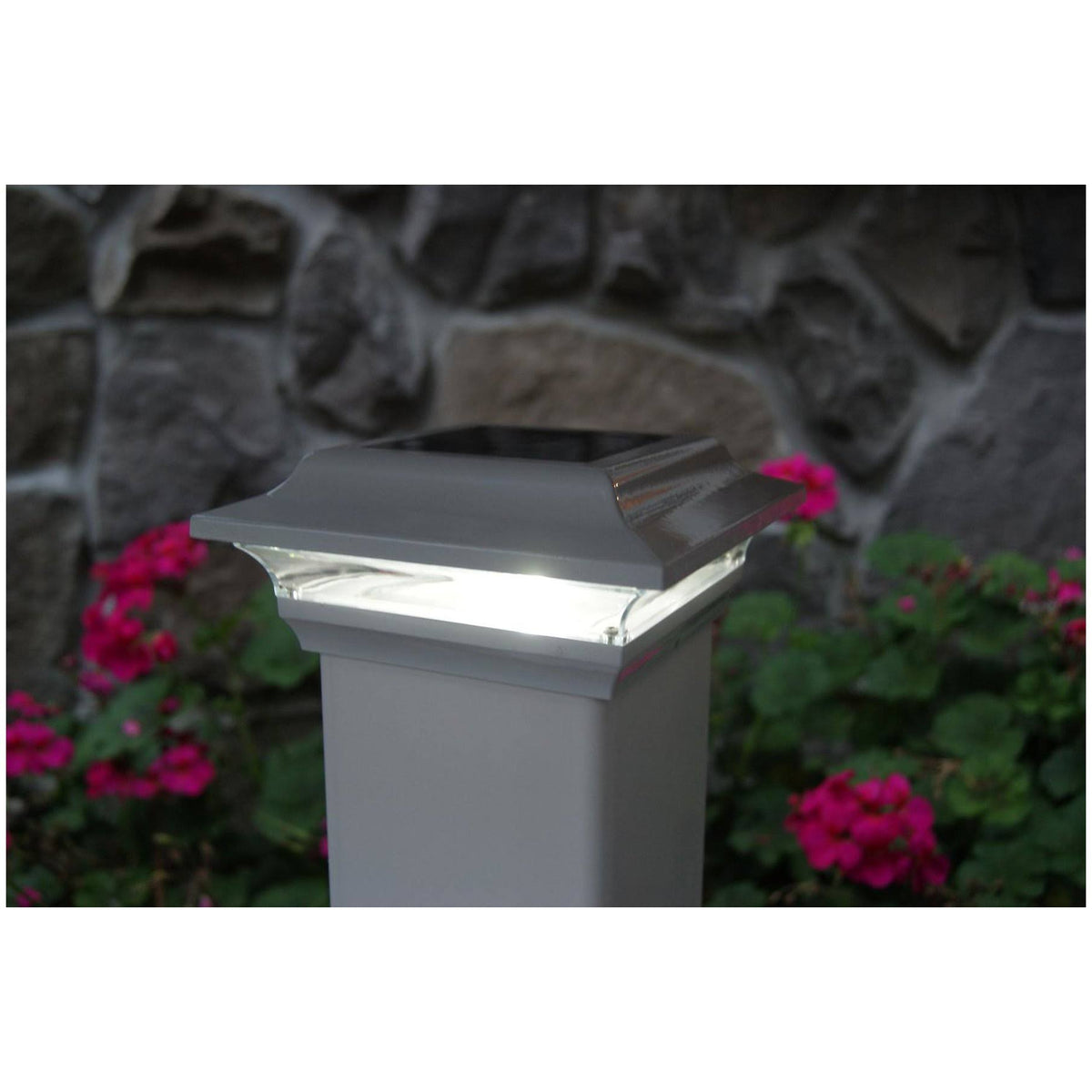 White Aluminum Solar Powered Fence Post Cap 4x4” Set of 2 Q68682