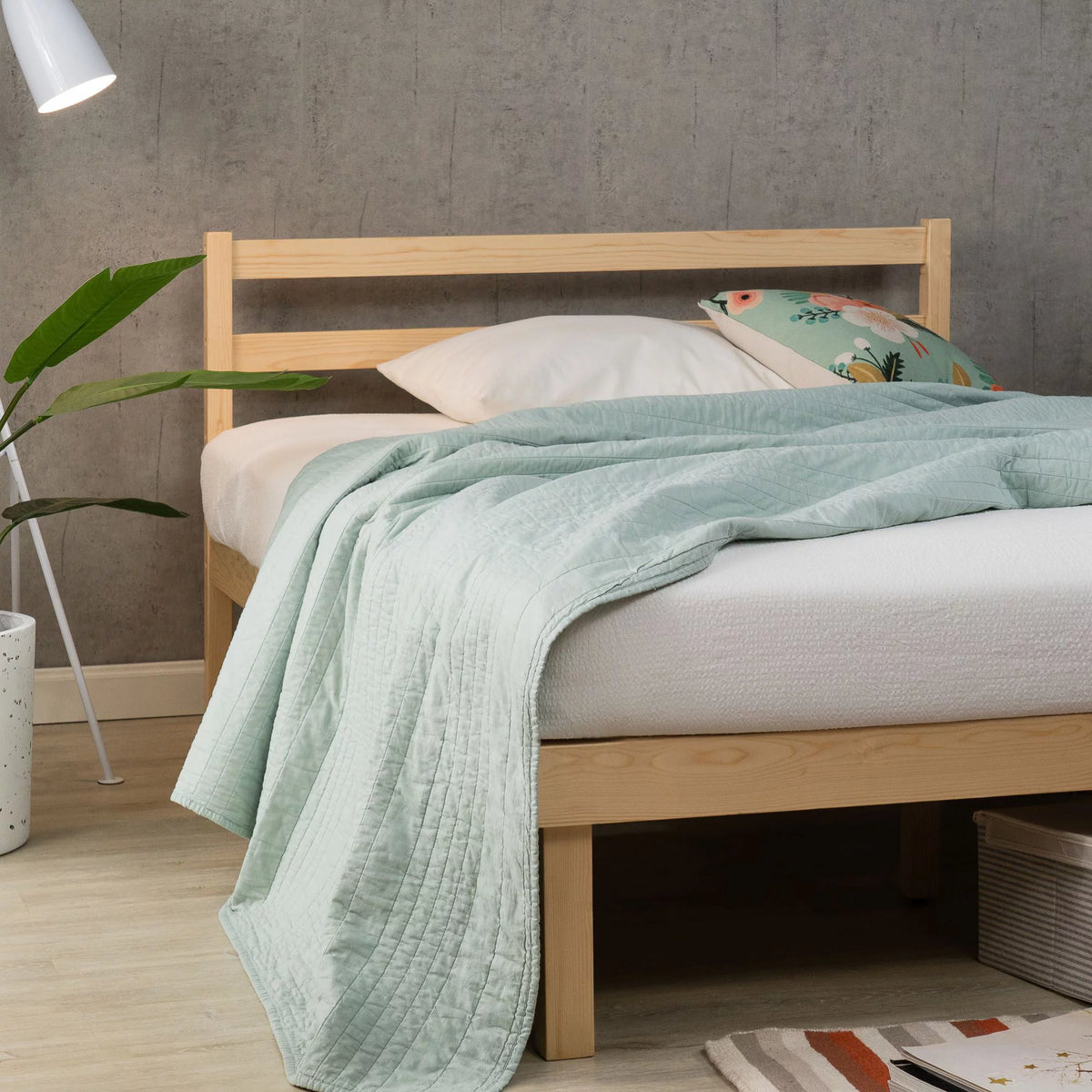 King Wood Platform Bed Frame with Headboard X706172