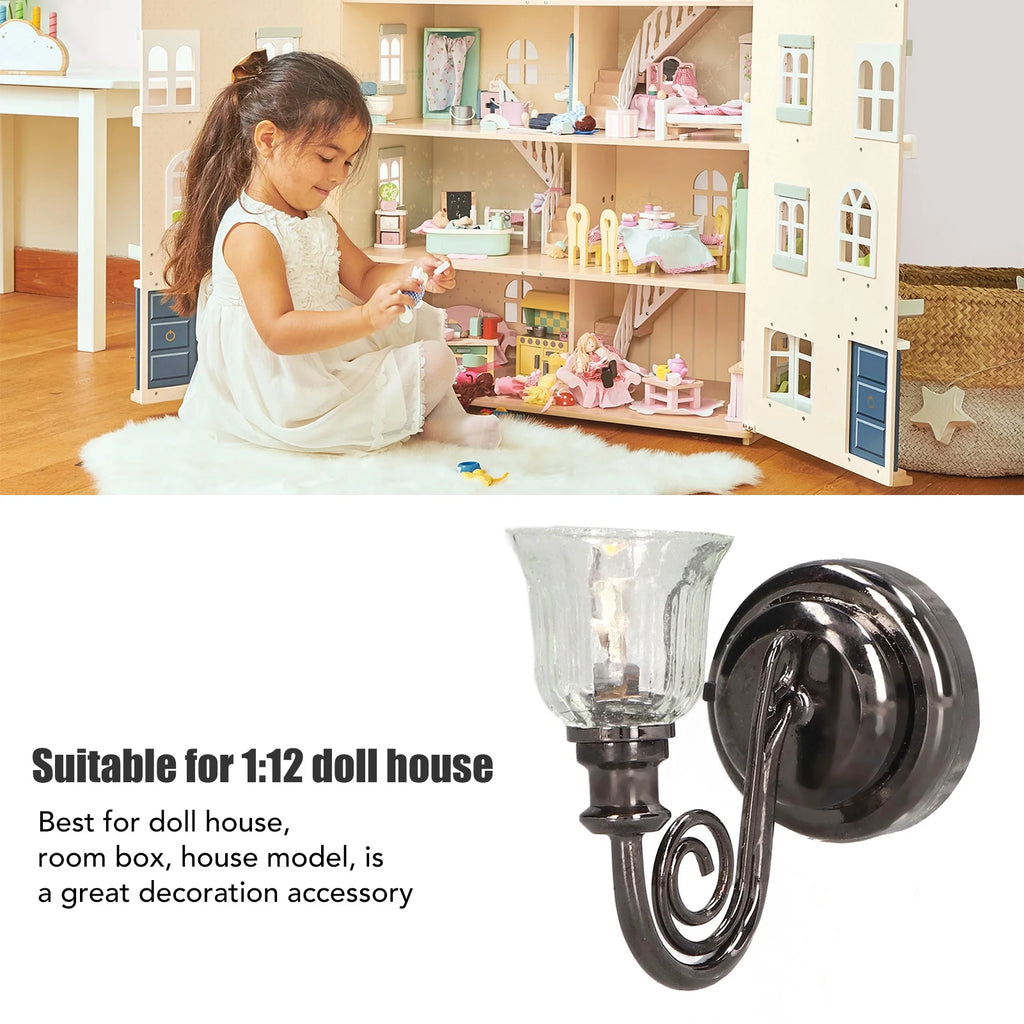 1:12 Dollhouse Wall Lamp LED Warm Lighting Metal Miniature Wall Sconce with Battery S60384