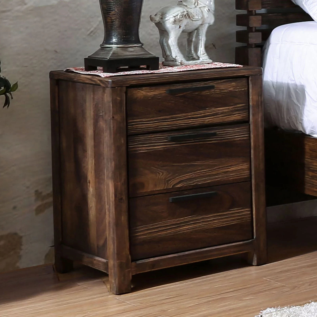 1pc Solid Wood Nightstand with Felt Lined Drawers W5869