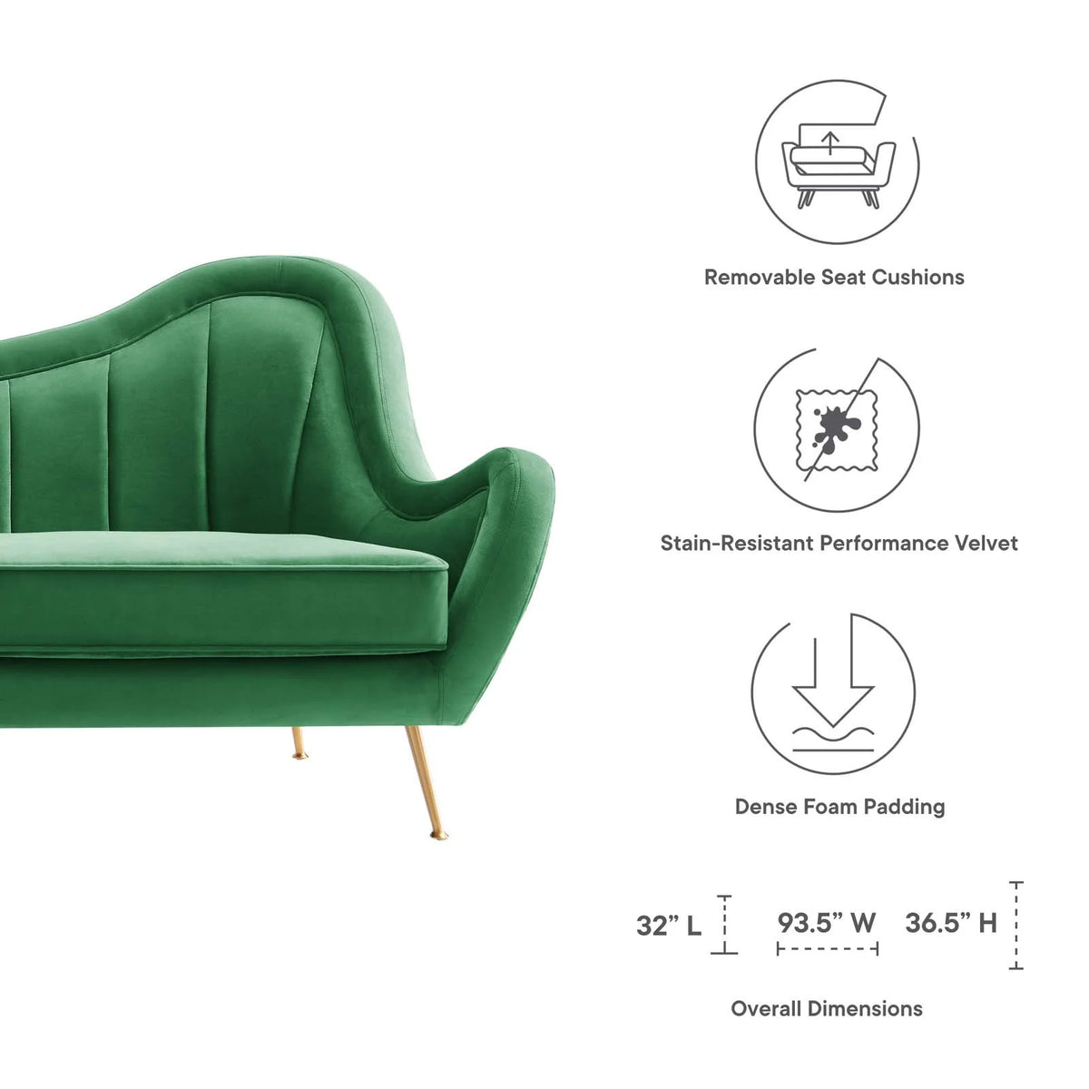 Emerald Channel Tufted Performance Velvet Sofa F3470